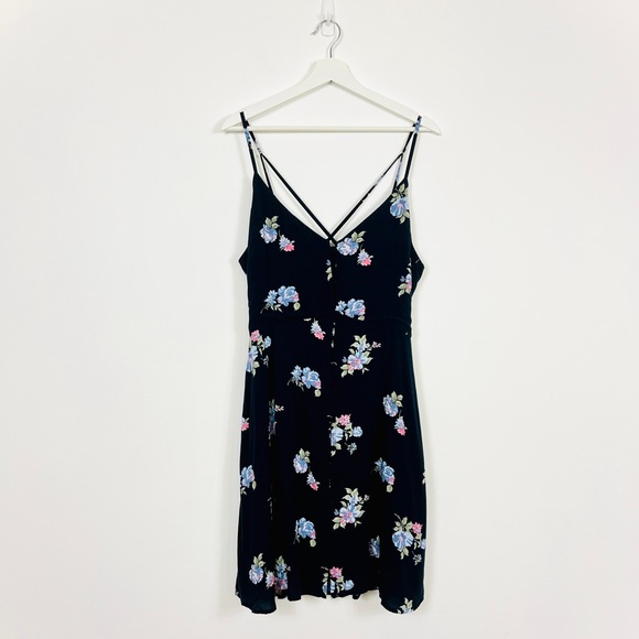 NWT Abercrombie & Fitch Navy Blue Floral Button Down Adjustable Strap Dress - Picture 1 of 4